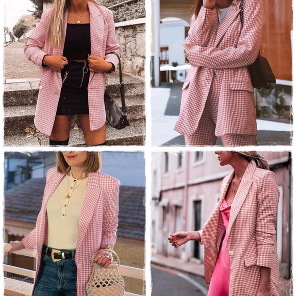 Single Breasted Pink Plaid Blazer - Picture 3 of 9